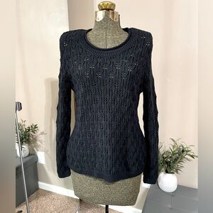 Croft & Barrow Black Sheer Pullover Sweater Open Knit Crochet Y2K Goth Cotton